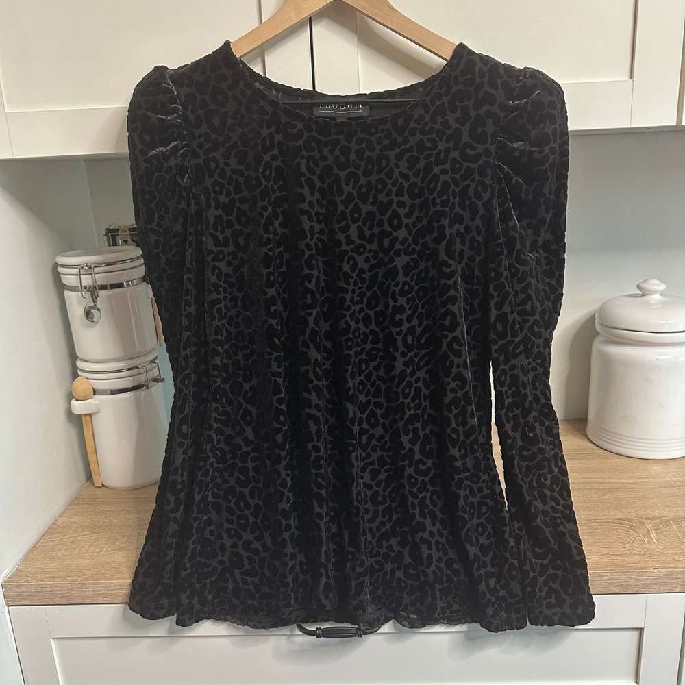Eloquii Black Long Sleeve Mesh Top With Velvet Leopard Print Stretchy Goth Alt